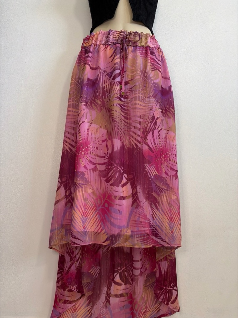 Jaclyn Smith Fairycore High Low Chiffon Maxi Skirt Tropical Print M/L